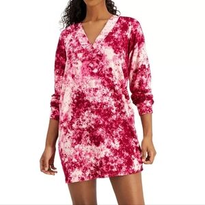 NWT Jeni Womens Sleepshirt Dress Vibrant Pink and White Tie-Dye Shirt Medium